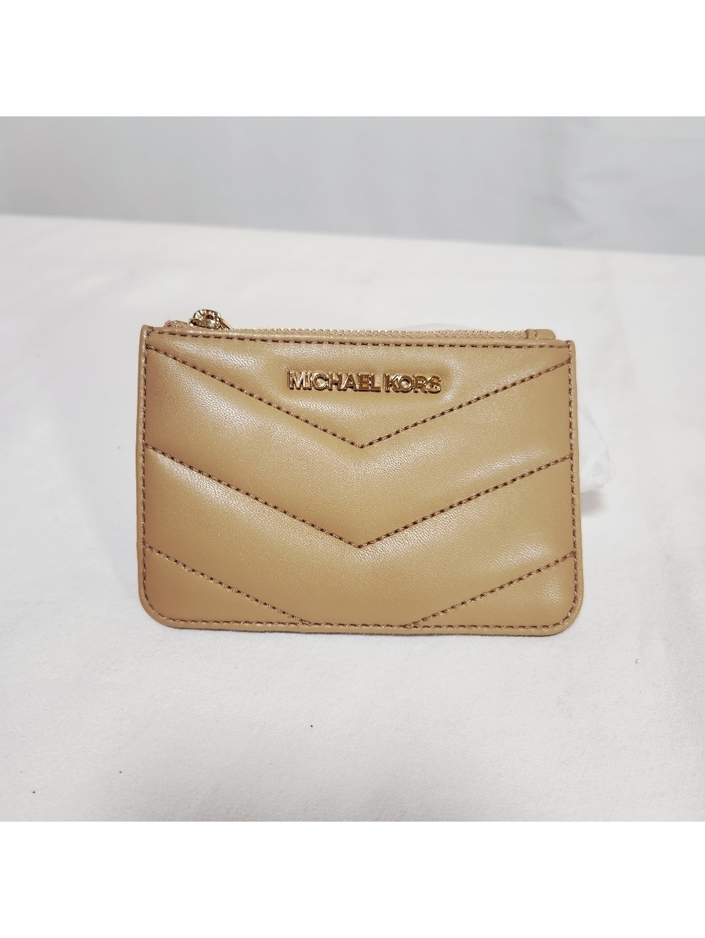 MICHAEL KORS JET SET TRAVEL SMALL COIN POUCH ID HOLDER WALLET QUILTED TAN